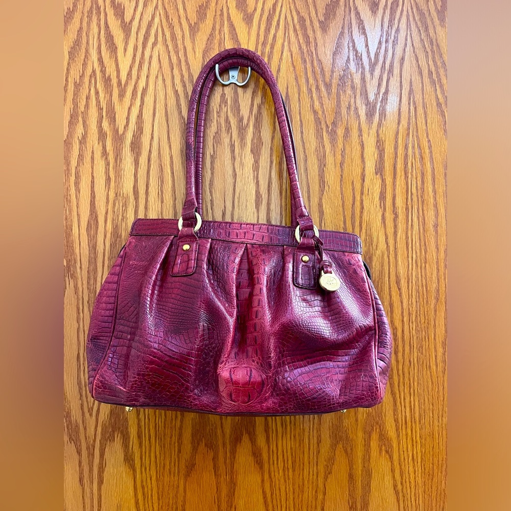 Authentic Brahmin Eloise Burgundy Red Croc Embossed Shoulder Bag Satchel